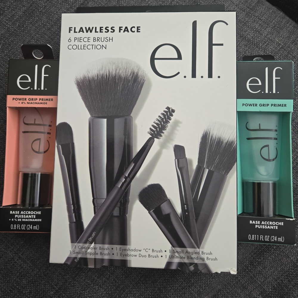 e.l.f. Flawless Face Brush Collection with 2 Types Of Power Grip Primer Bundle